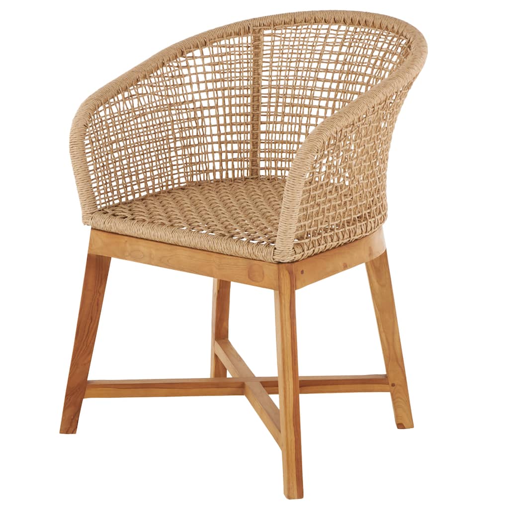 Plastic Rattan Handmade Woven Rounded Accent Chair with Teak Frame - Light Brown - Roche River Decor - 25"W x 23"L x 33"H