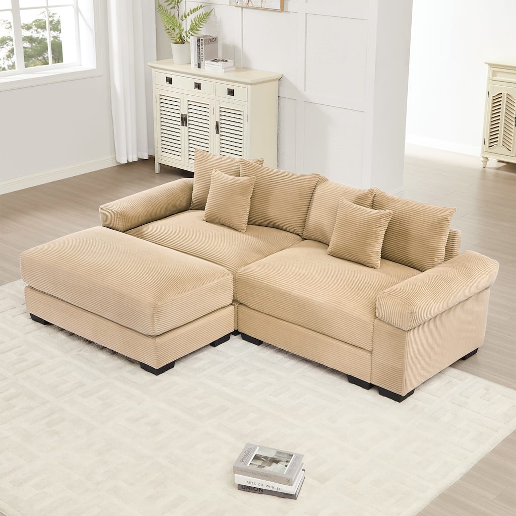 GDFStudio - Corduroy 2-Seater 92" Cloud Modular Sectional Couch with Ottoman