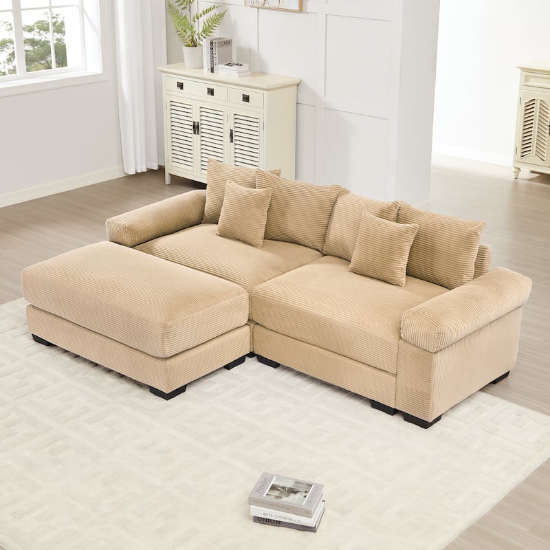 GDFStudio - Corduroy 2-Seater 92" Cloud Modular Sectional Couch with Ottoman - Camel