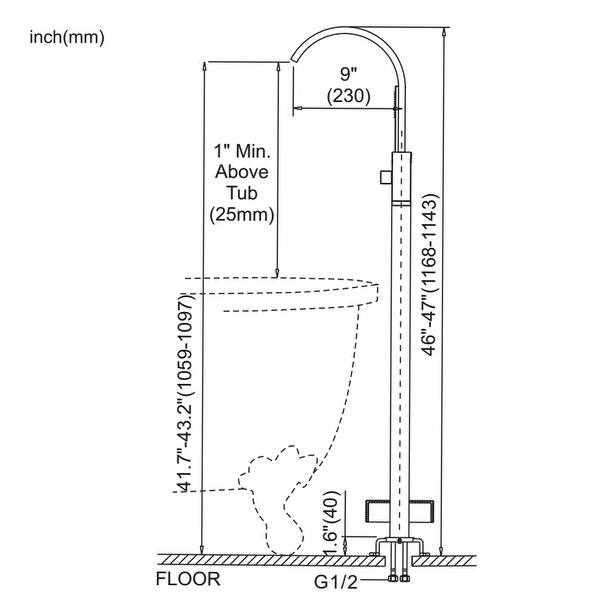 dimension image slide 2 of 3, WOWOW Single-Handle Waterfall Freestanding Tub Faucet with Handshower