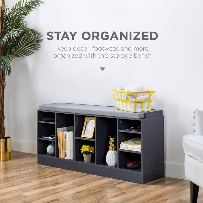 Shoe Rack Bench - 11.75"D x 46"W x 21.5"H - Grey