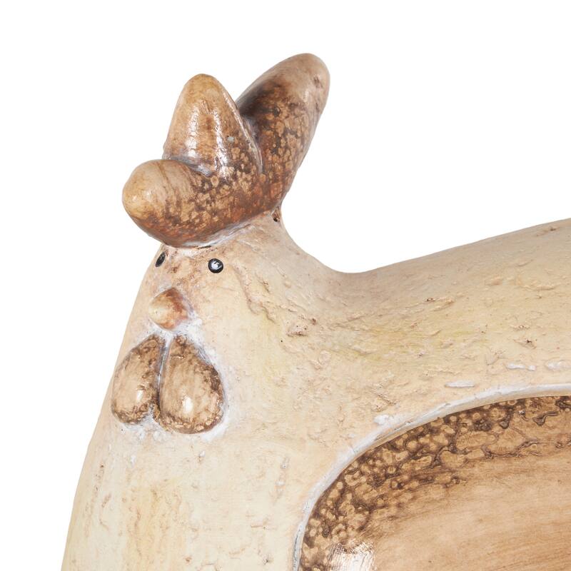 Cream Magnesium Oxide Sitting Rooster Decorative Garden Sculpture with Brown Accents