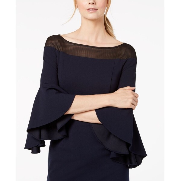 calvin klein bell sleeve dress blue