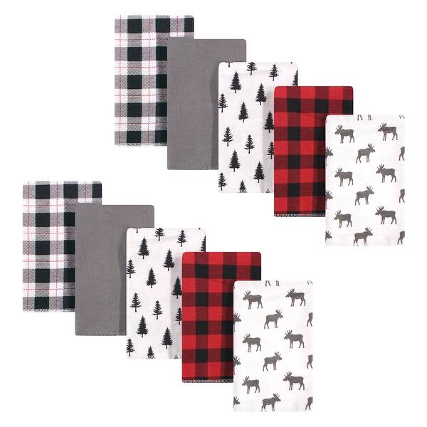 slide 1 of 1, Hudson Baby Infant Boy Cotton Flannel Burp Cloths, Plaid Moose, One Size - Plaid Moose - One Size One Size - Plaid Moose
