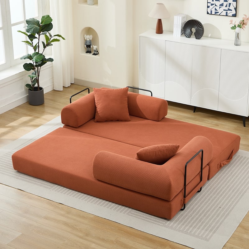 Sofa Bed with 2 Pillows, 3-Seater Convertible Sleeper Sofa, Foldable Couch Loveseat Daybed, No Assembly Required