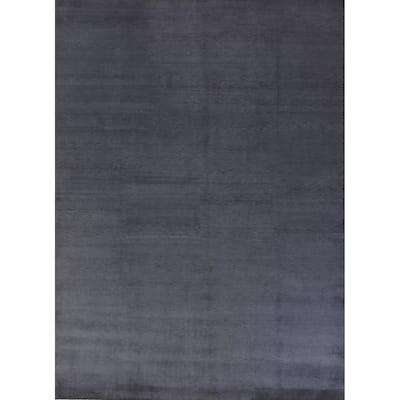 Hand Knotted Oriental 100% Wool Carpet Modern Solid Navy Blue & Blues Gabbeh Area Rug - 13' 1'' X 10' 5''