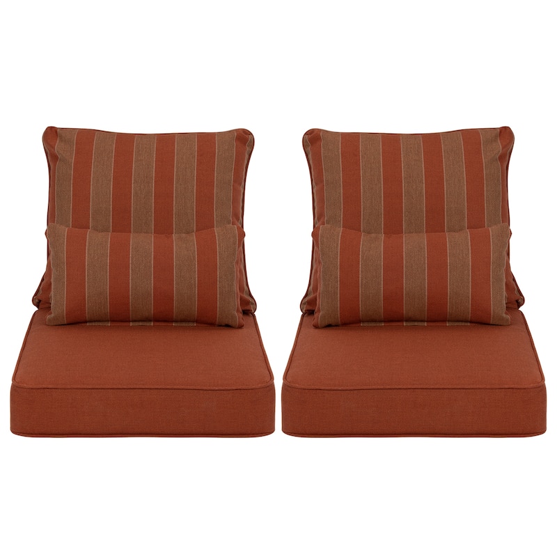 Aoodor Outdoor Deep Seat Chair Cushion Set (2 Back 2 Seater 2 Pillow) - 22"x24" - Red Stripe
