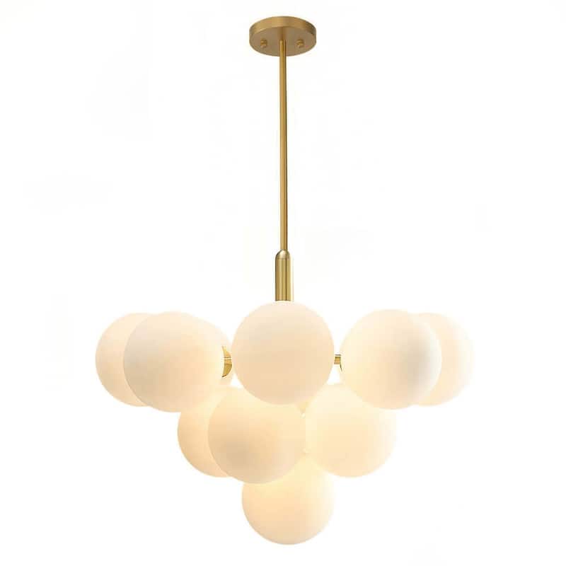 Mid-Century Brass Tiered Frosted Glass Globe Bubble Chandelier