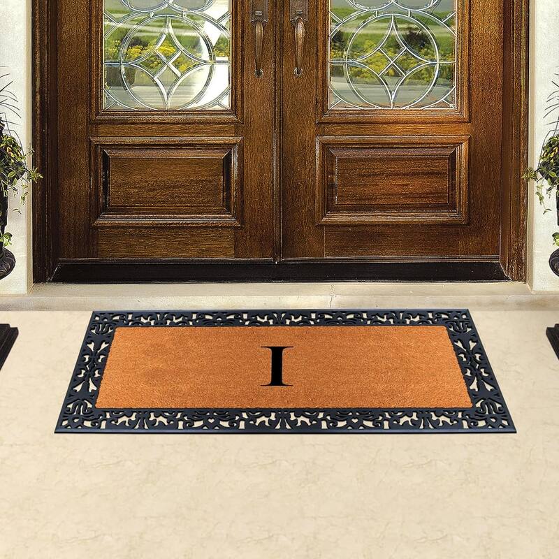 A1HC Rubber and Coir Paisley Border Heavy Duty Non-Slip Durable Double Door Monogrammed Doormat 30"X60", Black