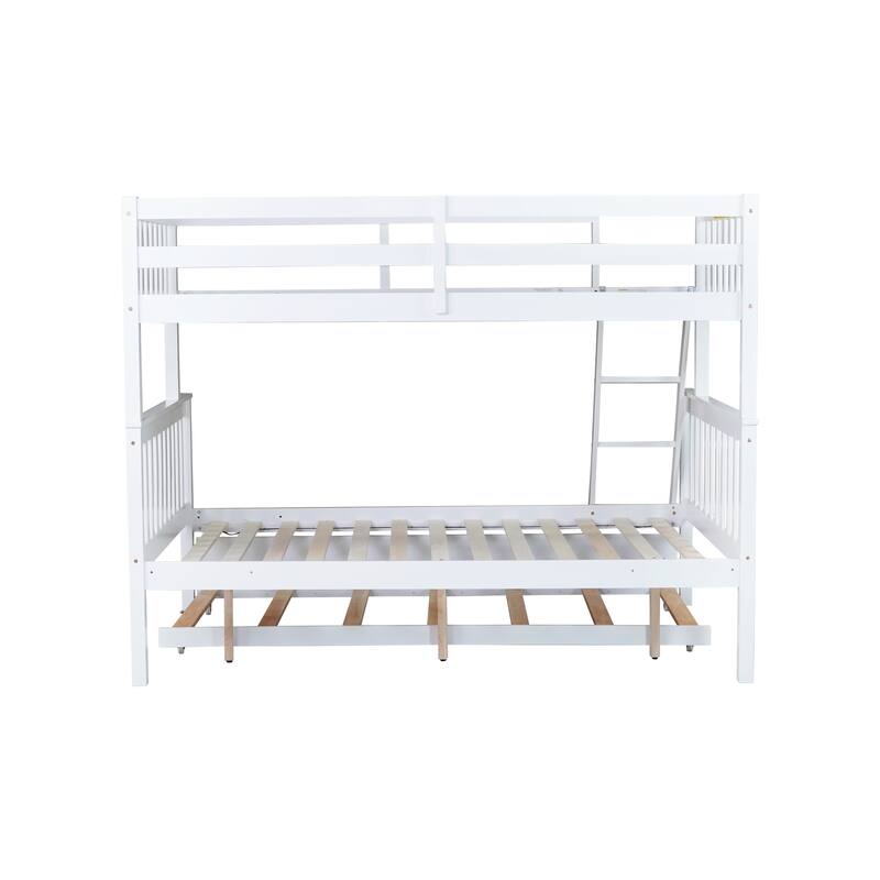 Twin Over Full Bunk Bed with Trundle with Convertible 3-in-1 Design Reversible Ladder & Guardrails (250lb Capacity)