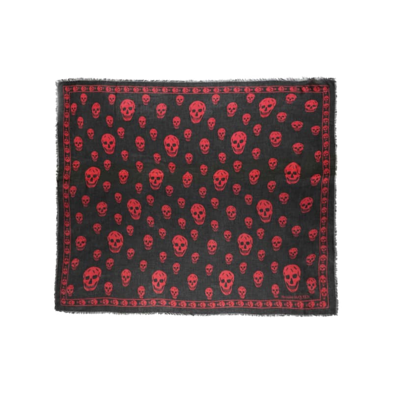 Alexander McQueen Skull Print Silk Scarf - Black Red