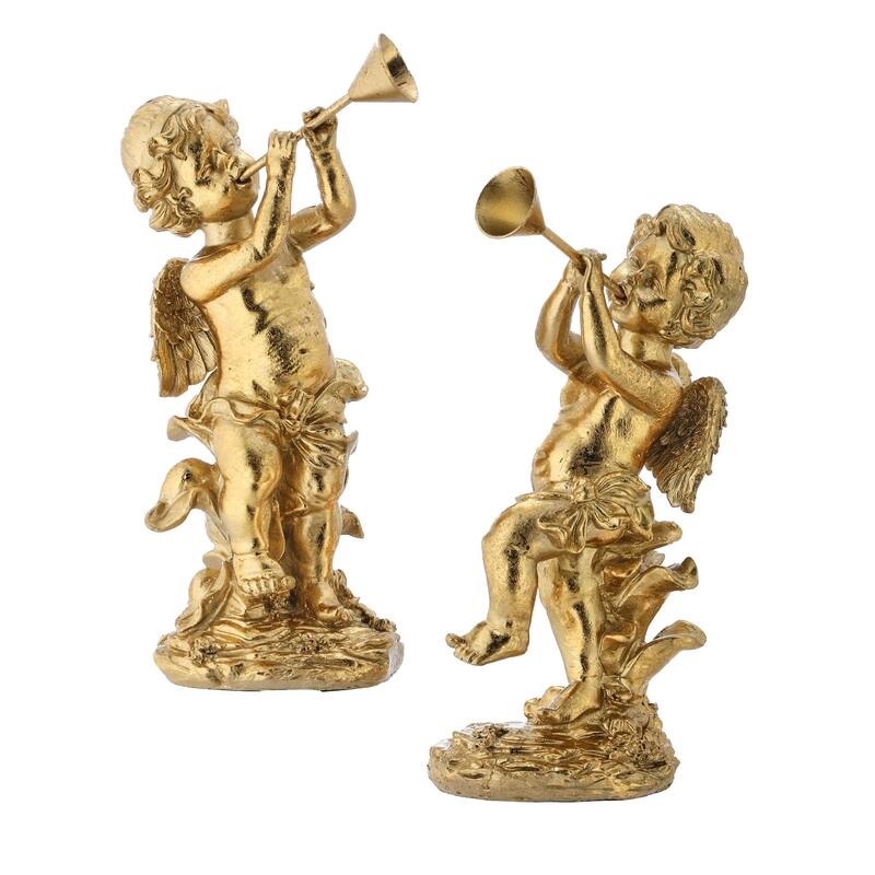 8" Resin Cherub With Horn 2 Assorted