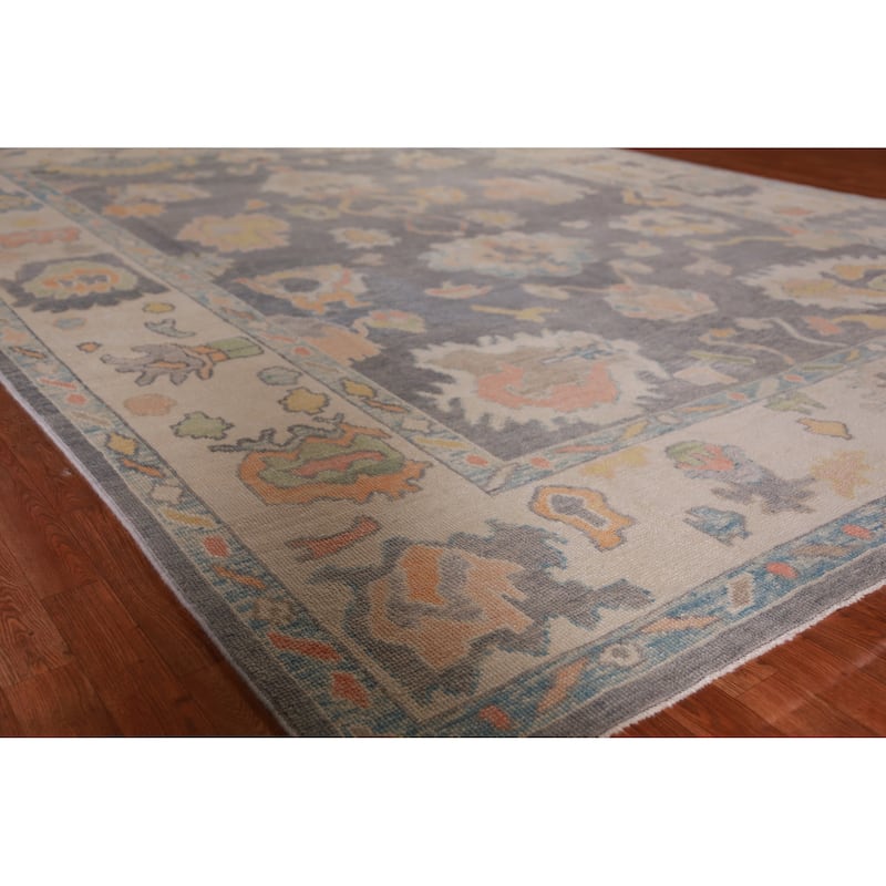 Hand Knotted Oriental 100% Wool Carpet Transitional All-Over Greys & Charcoal Oushak Area Rug - 13' 9'' X 10' 0''