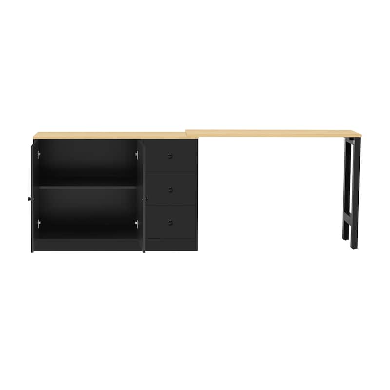 89.7" Wooden Sideboard with Extendable Table, 2 Doors & 3 Drawers Storage Cabinet for Living Room, Study, Kitchen