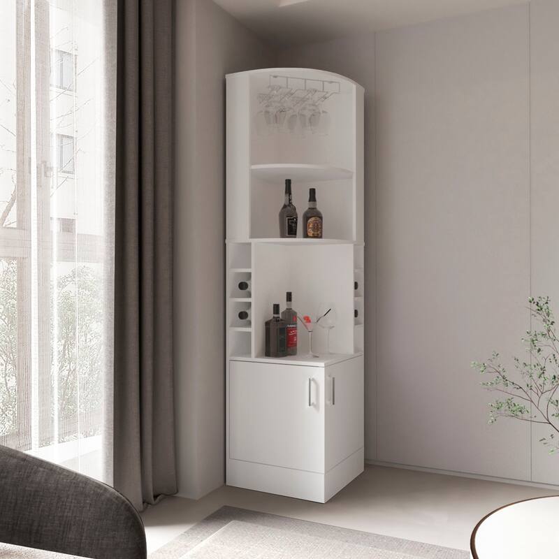 Corner Bar Cabinet,Glass Rack,Double Door Cabinet,Eight Built-In Wine Rack, Bar,Liquor Storage,White - White