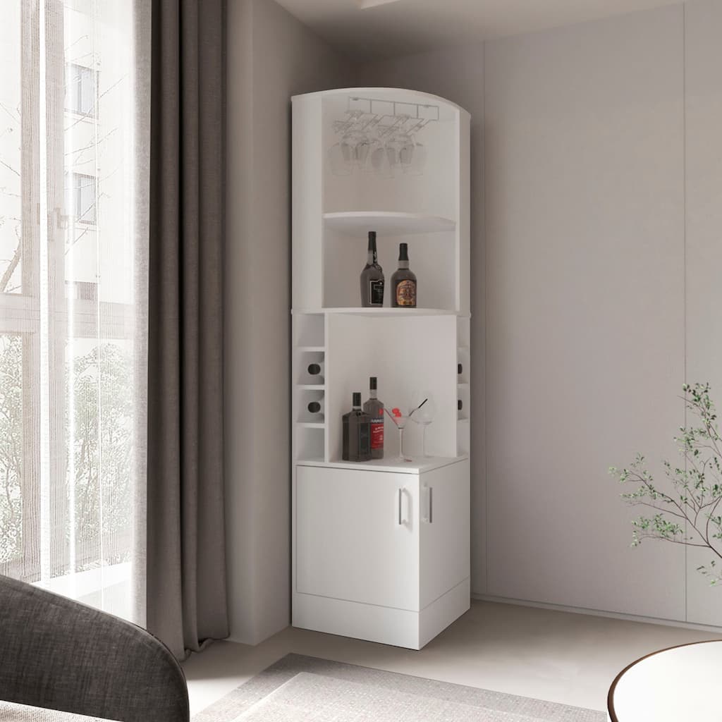 Corner Bar Cabinet,Glass Rack,Double Door Cabinet,Eight Built-In Wine Rack, Bar,Liquor Storage,White