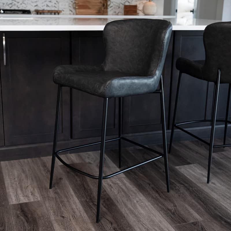 Maven Lane Naomi Metal Kitchen Stool with Vegan Leather Upholstery