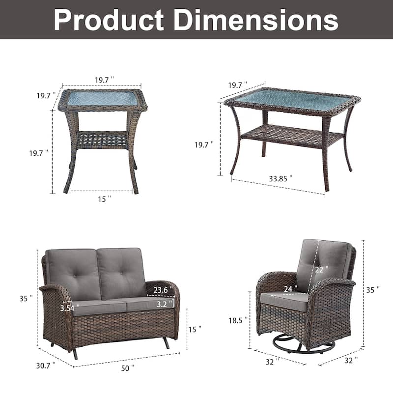 Gymojoy Outdoor Wicker Patio Furniture Loveseat Glider Set