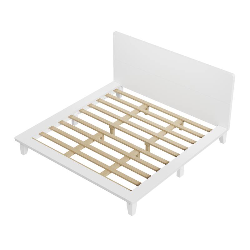 Minimalist Wood Platform Bed Frame with Headboard by Harper&Bright Designs