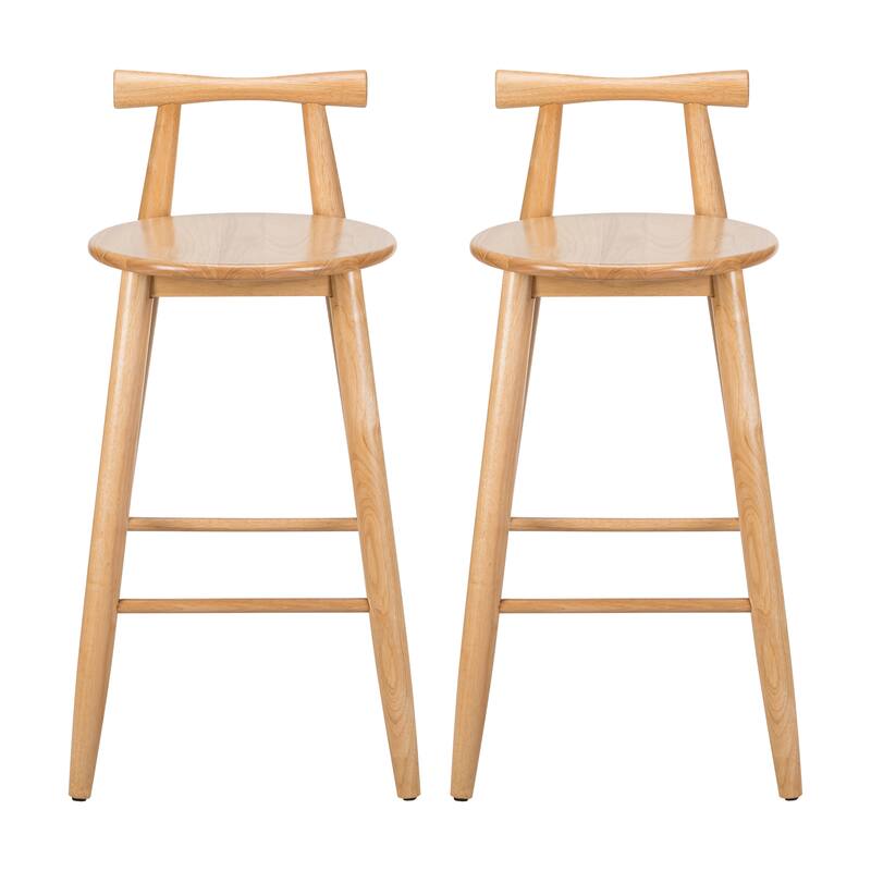 Rubberwood Bar Stools Set of 2 with Cross Backrest and Footrest Natural Wood