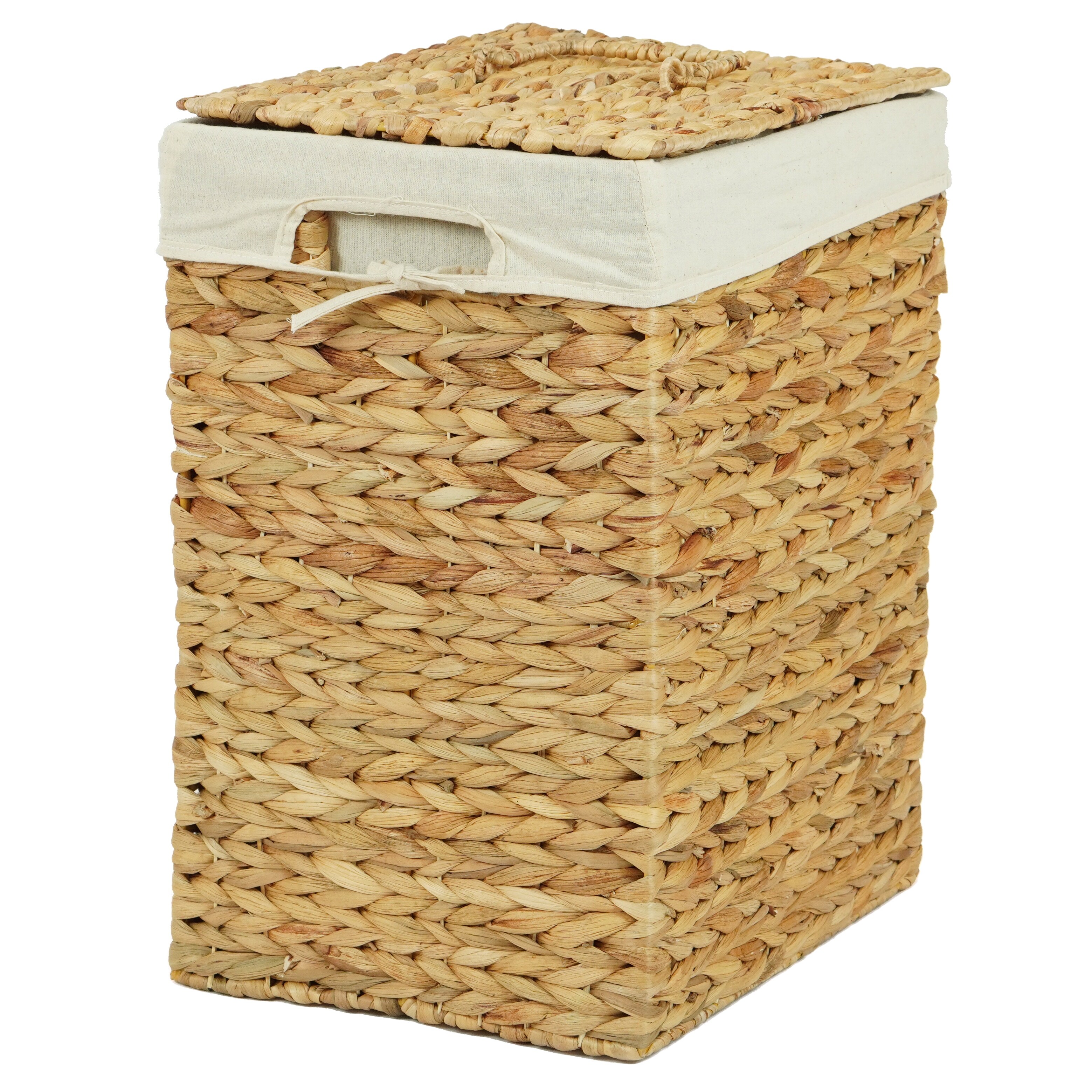Seville Classics Lidded Foldable Water Hyacinth Portable Rectangular Laundry Hamper Basket with Washable Liner