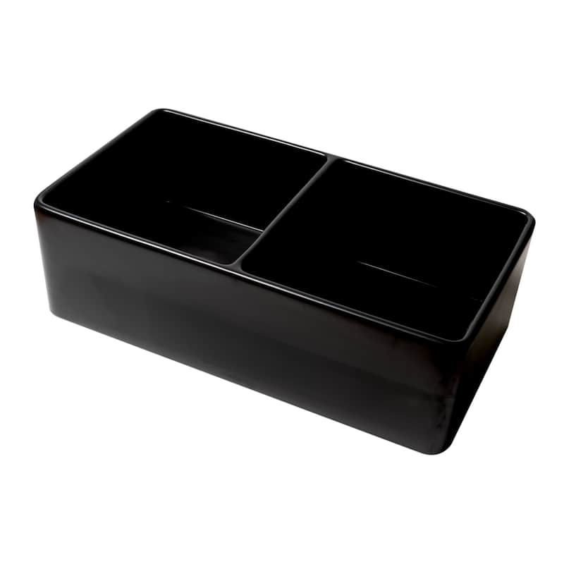 Black Matte Reversible Apron 33" x 18" Double Bowl Fireclay Farm Sink