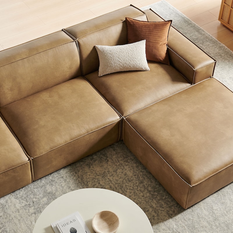 Restore 4-Piece Vegan Leather Modular Sofa Set with Ottoman