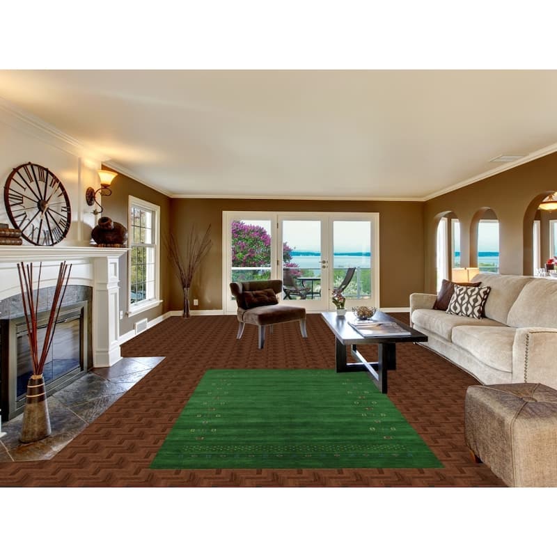 Green Gabbeh Oriental Rug Hand-Knotted Wool Carpet - 5'0" x 7'6"