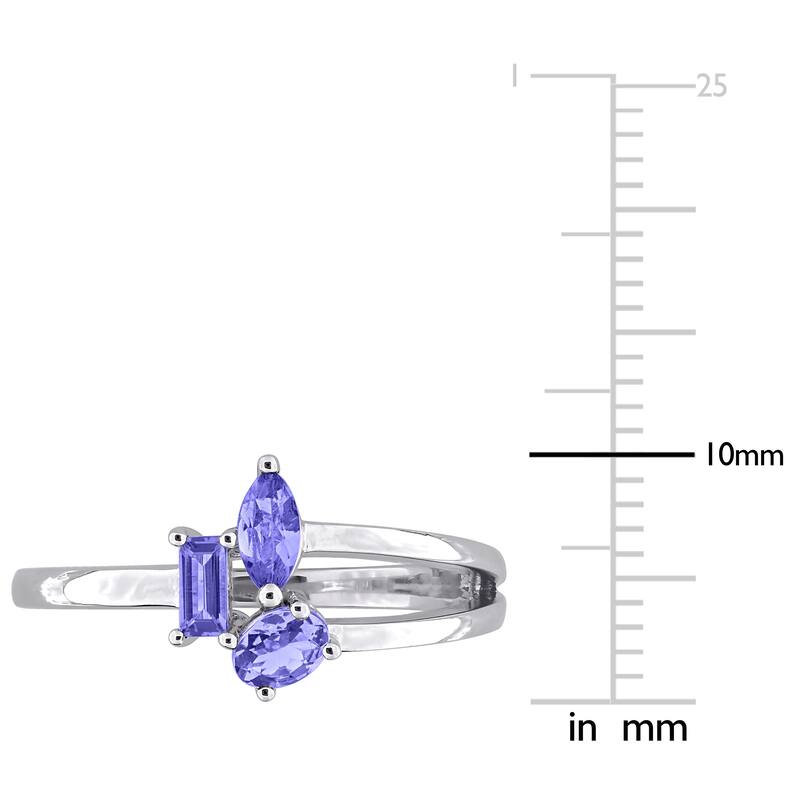 Miadora Multi-Gem Three Stone Split Shank Ring Sterling Silver