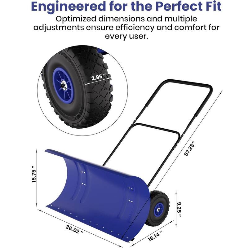 Heavy Duty U-Shaped Rod 36-Inch Steel Snow Shovel Plow for Driveways, Sidewalks, Yards