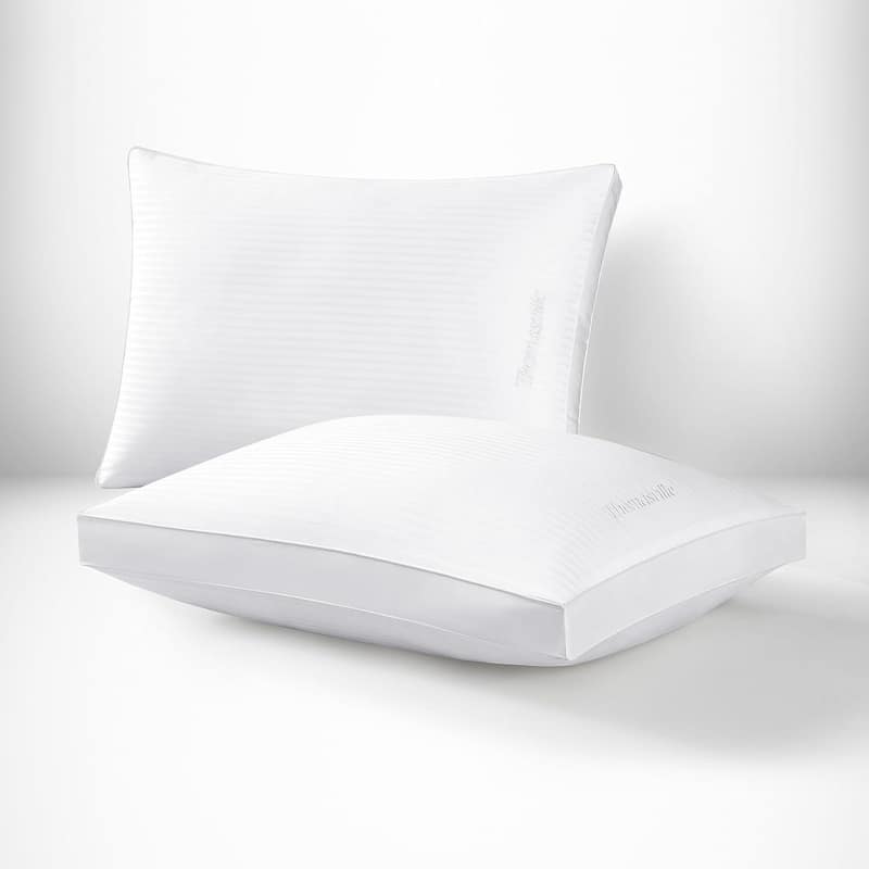 Thomasville 100% Cotton Dobby Stripe Hotel Style Bed Pillow with Supportive Gusset for Side, Back and Stomach Sleepers, Set of 2 - Queen
