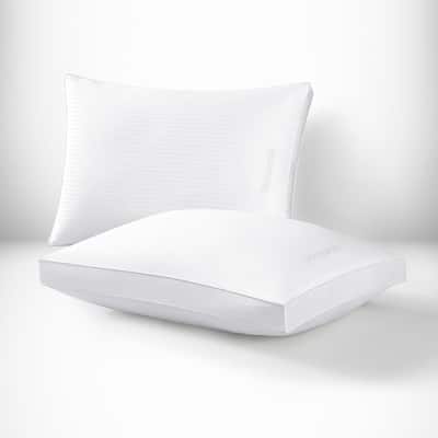 Thomasville 100% Cotton Dobby Stripe Hotel Style Bed Pillow with Supportive Gusset for Side, Back and Stomach Sleepers, Set of 2