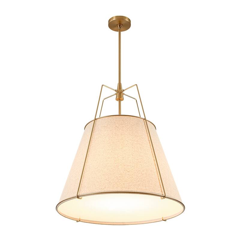 Mid Century 4-Light Conical Ivory Linen Lantern Pendant Ambient Light