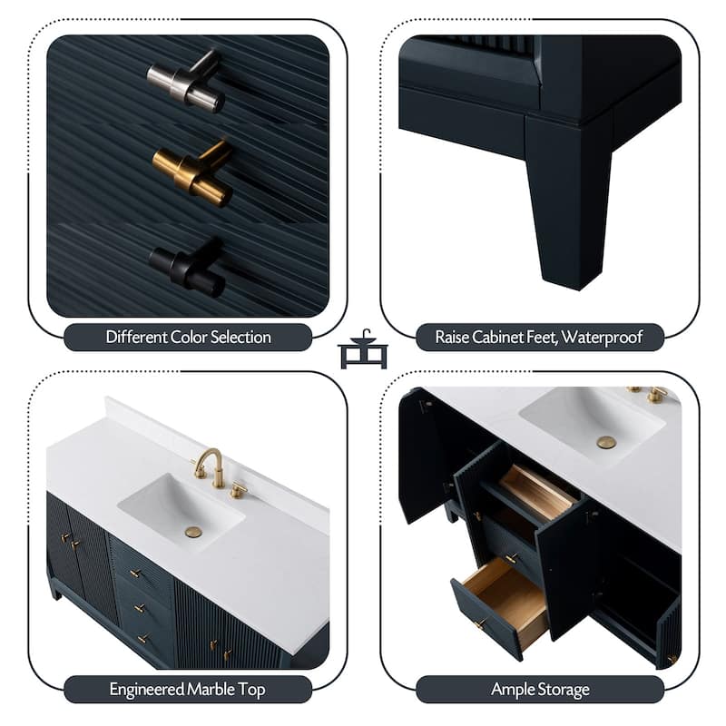 Vanity Art 60" Freestanding Bathroom Vanity with Engineered Marble Top and Sink