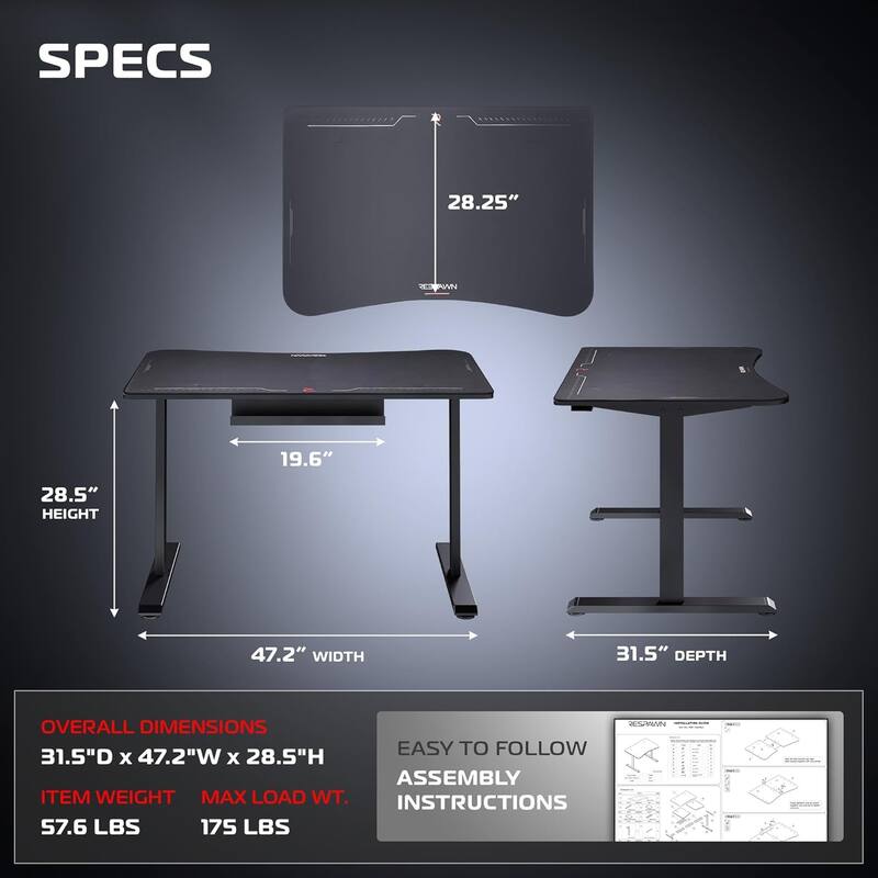 RESPAWN Gaming Desk - Computer Desk with Mouse Pad, PC Workstation Home Office Gaming Table