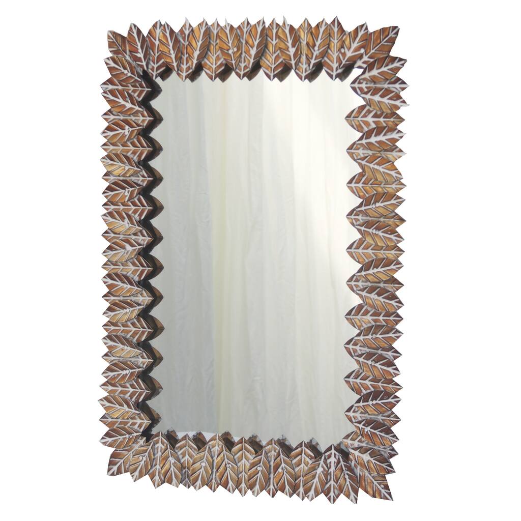 26.375 x 18.5 Inches Rustic Rectangle Accent Mirrors with Metal Leaf Frame