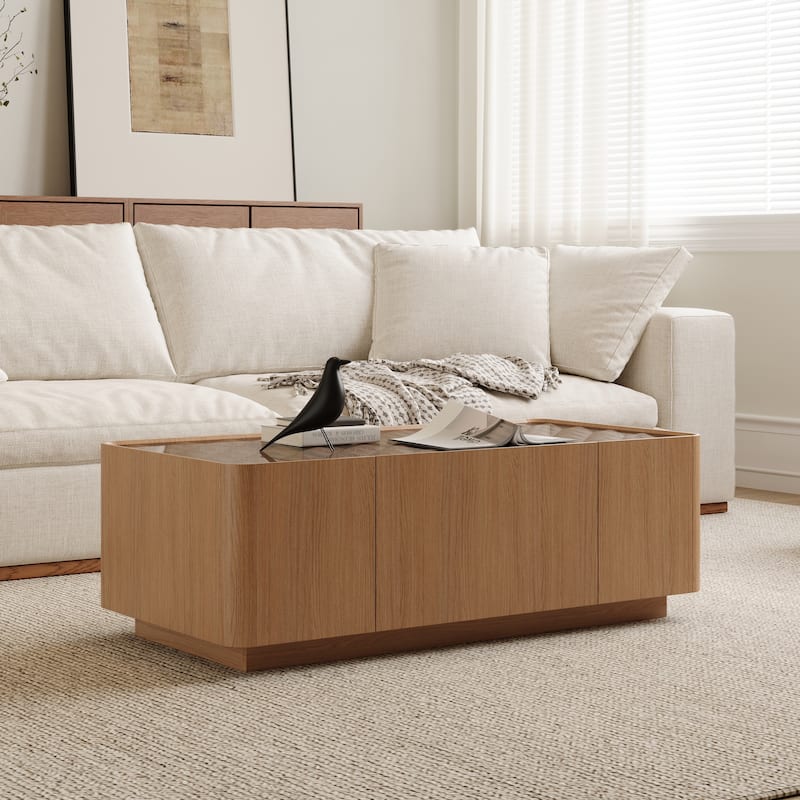 Rustic Coffee Table Rectangular Center Table with Hidden Storage Drawers, Sofa Table Side Table Tea Table