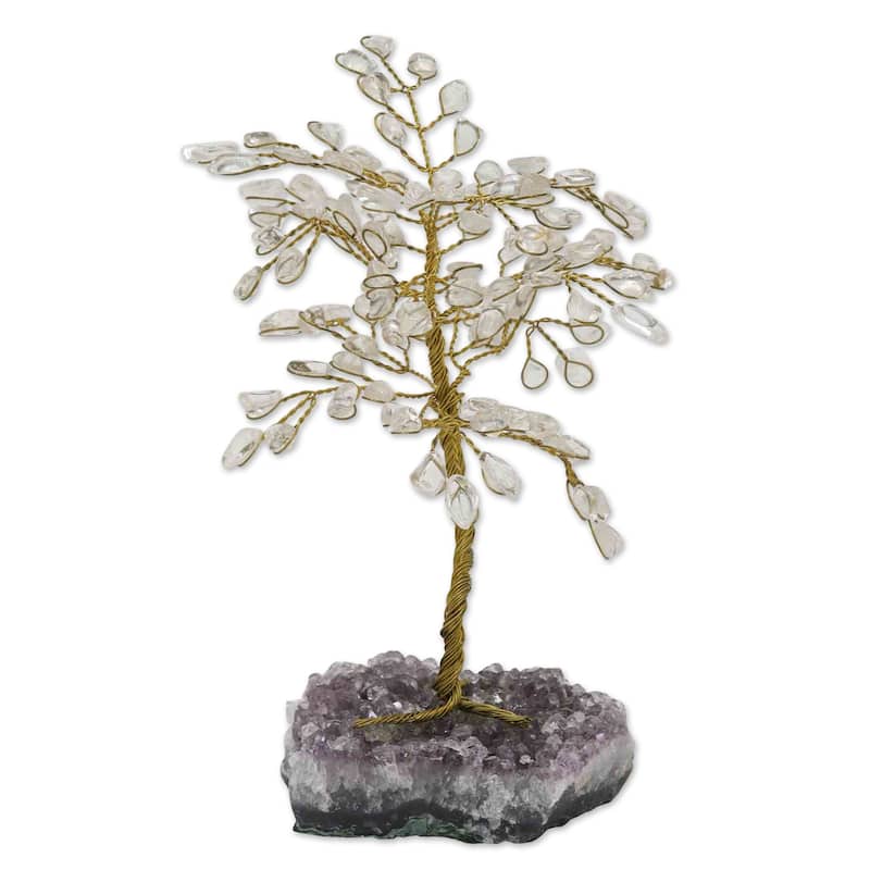 Novica Handmade Spiritual Leaves Quartz And Amethyst Gemstone Tree