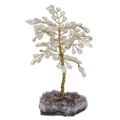 Novica Handmade Spiritual Leaves Quartz And Amethyst Gemstone Tree
