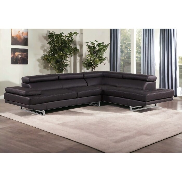 Brown Leather L Shaped Two Piece Corner Sectional