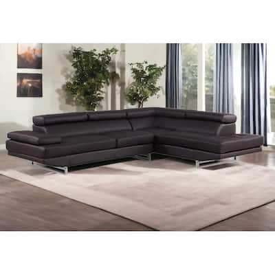 HomeRoots Brown Leather L Shaped Two Piece Corner Sectional - 124