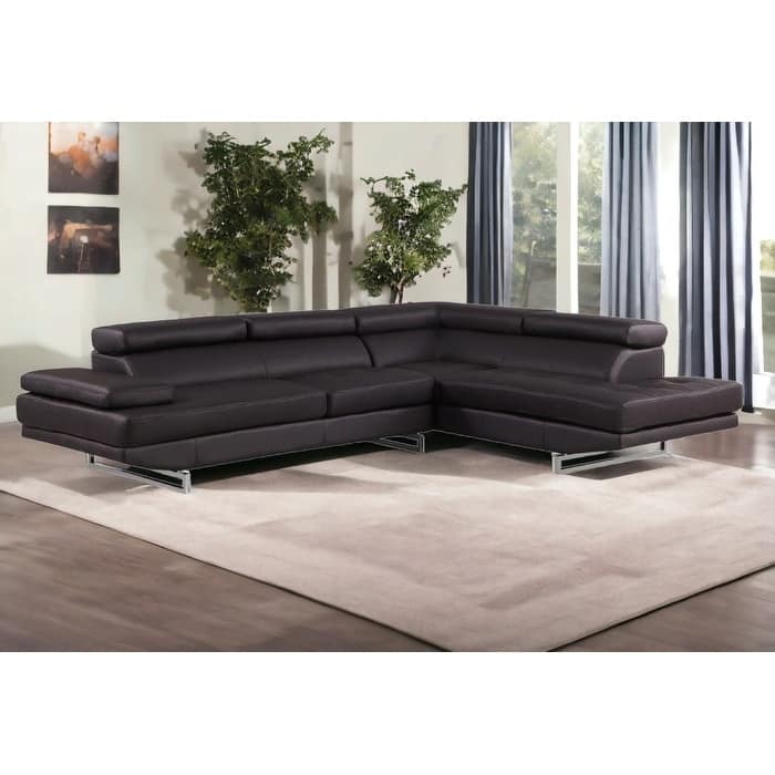 HomeRoots Brown Leather L Shaped Two Piece Corner Sectional - 124
