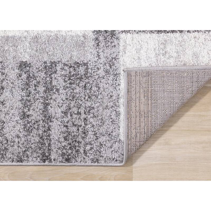 Flynn Collection - Grey/White Distressed Squares Rug