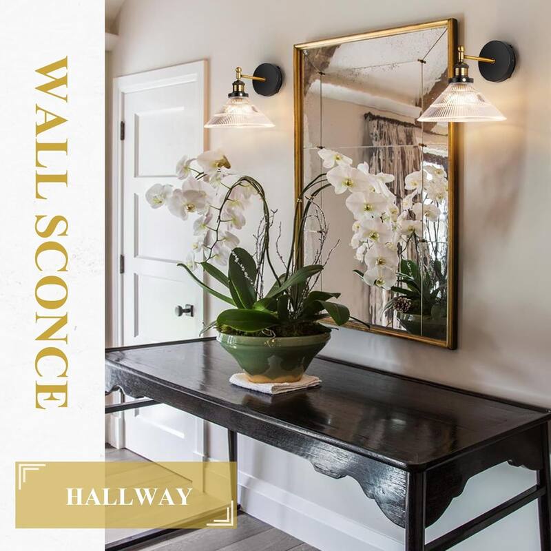 Set of 2 hallway light black vanity light glass & metal wall light