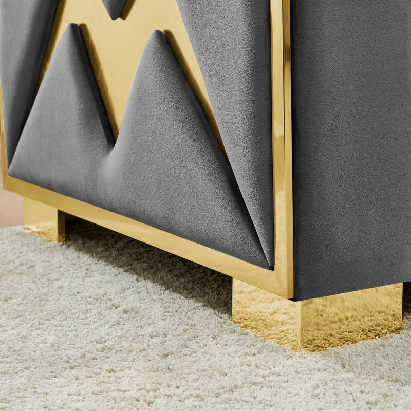 Velvet Chesterfield 3 Seater Sofa, Button Tufted Upholstered Sofa, Lounge Sofa with Stainless Steel Accents & Metal Legs