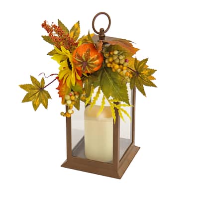 National Tree Company 14 in. Sunflower and Pumpkin Decorated Harvest Lantern - 14 in