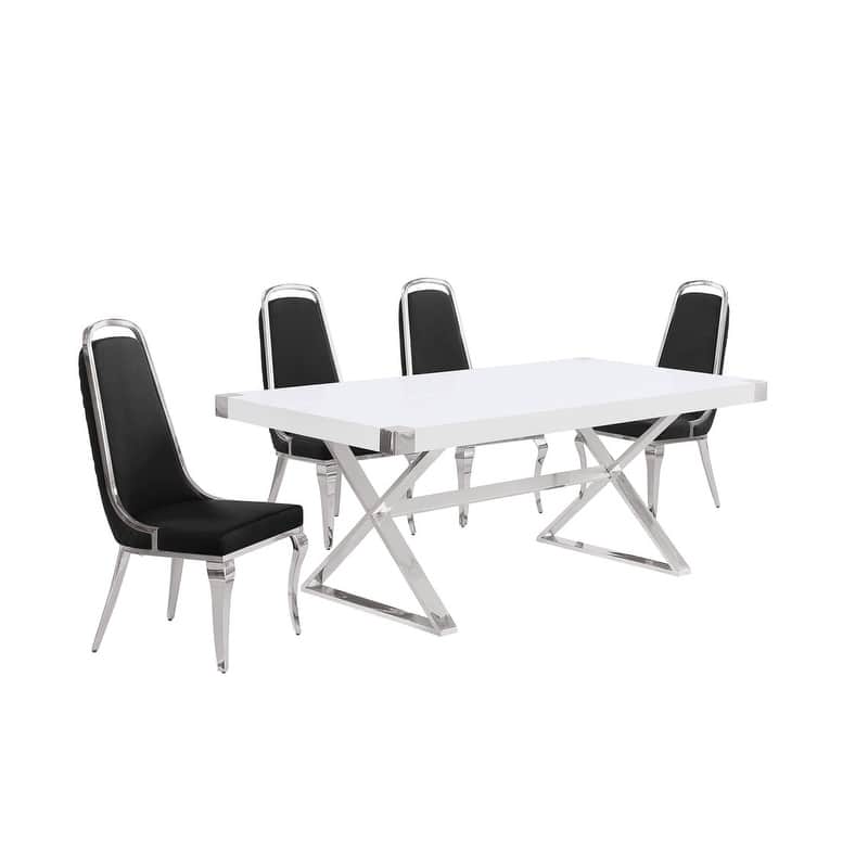 Best Quality Furniture D440/1-SC310-7 Dining Set with 78" White Lacquer Wood Top