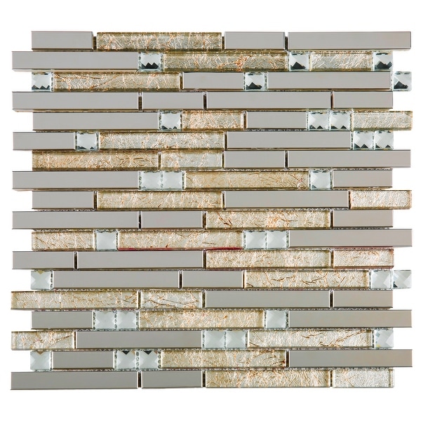 TileGen. Crystal Diamond Random Sized Metal and Glass Mosaic Tile in Gold/Silver Wall Tile (10 sheets/9.6sqft.)