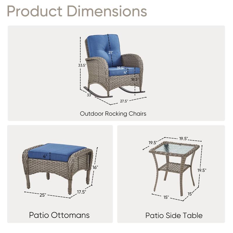 Outdoor Rocking Chairs with Side Table and Ottomans