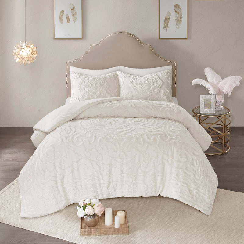 Madison Park Virginia Tufted Cotton Chenille Medallion Comforter Set - Off White - Full - Queen